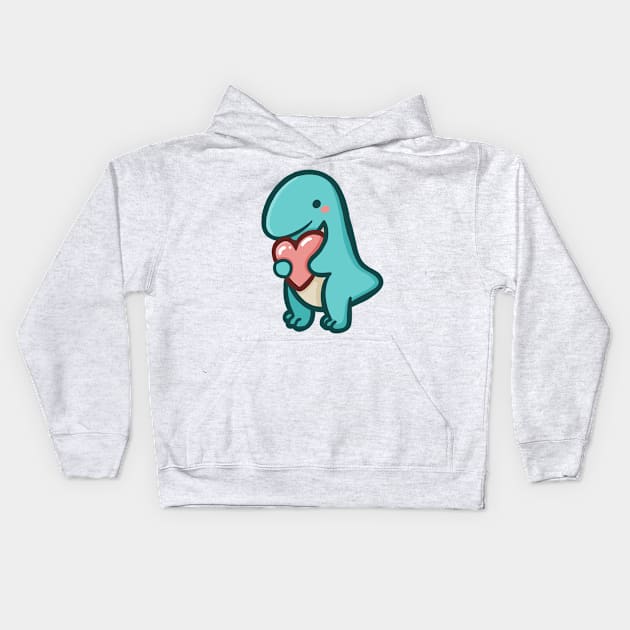 Cute T-Rex with heart, Love, Dino, Dinosaur Kids Hoodie by hugadino